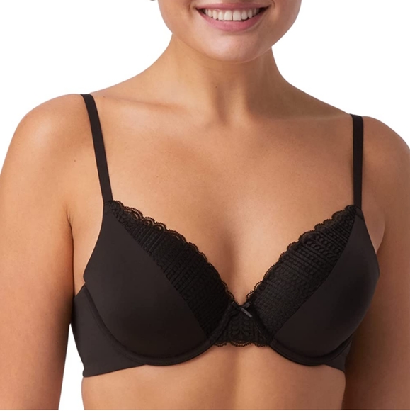 NWT Maidenform Comfort Devotion Black Lace Smoothing Full Coverage Push Up Bra - Picture 2 of 10